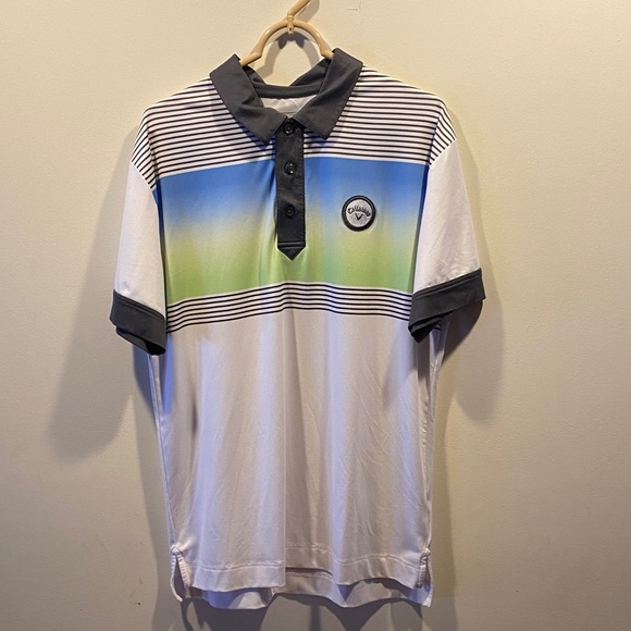 Callaway Other - Callaway Gradient Striped Polo - White, Blue, Green